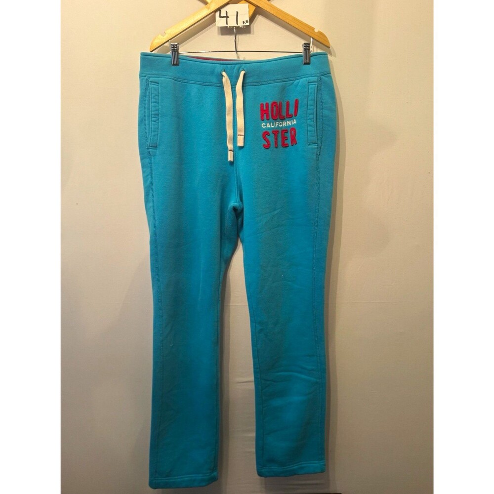 Hollister Women’s Blue Fleece Sweatpants XL Drawstring Pockets Embroidered